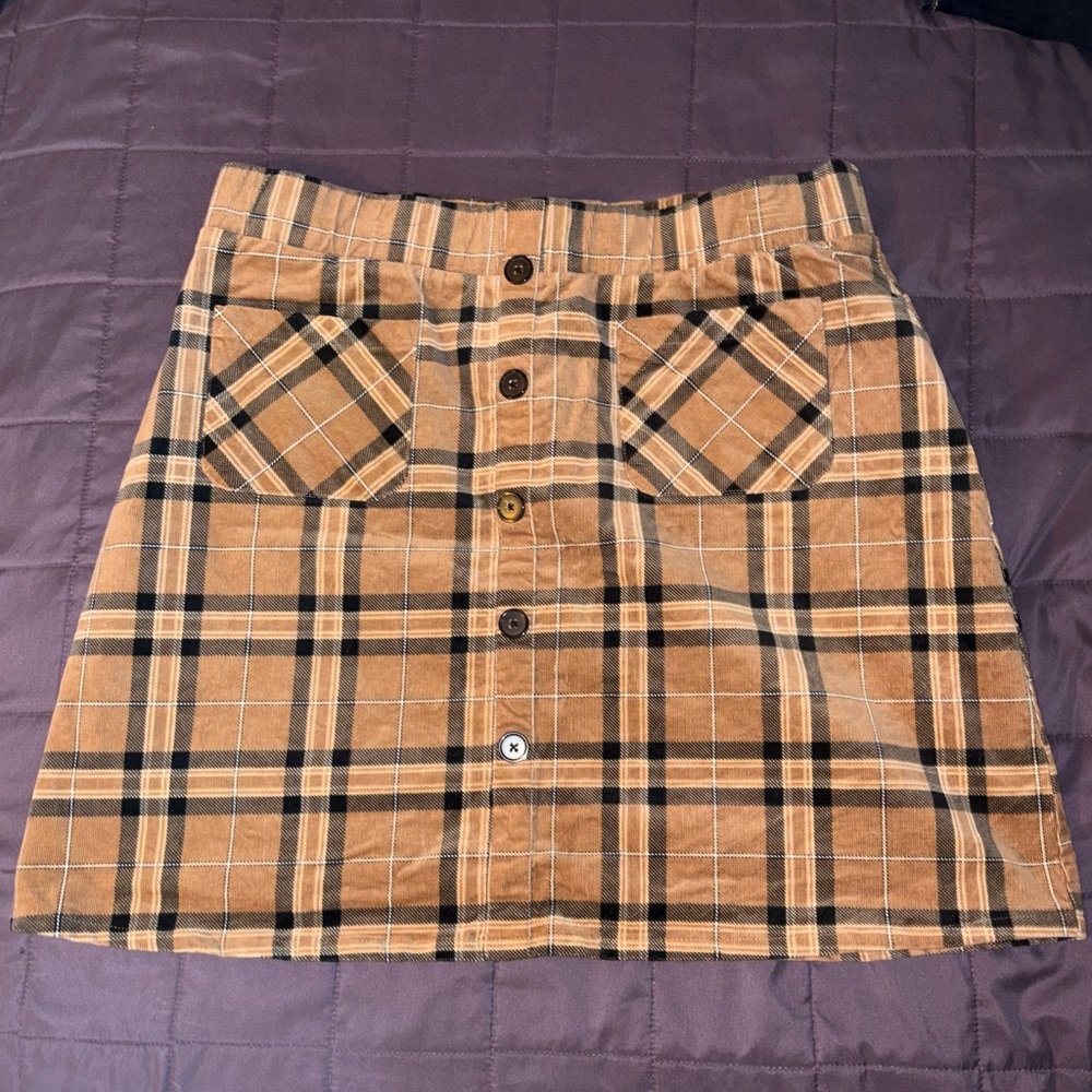 torrid Tan and Black Plaid Button-Front Mini Skirt